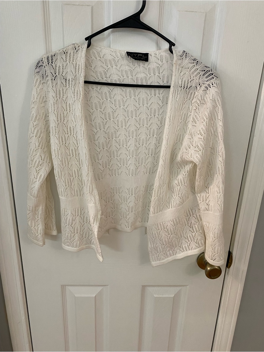 NYPL Collection Open Knit Lace Cardigan Cream Ivory Small Made in USA
